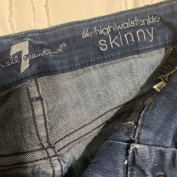 7 For All Mankind Womens Medium Blue High Waist Ankle Skinny Jeans Denim 24 - Picture 4 of 5